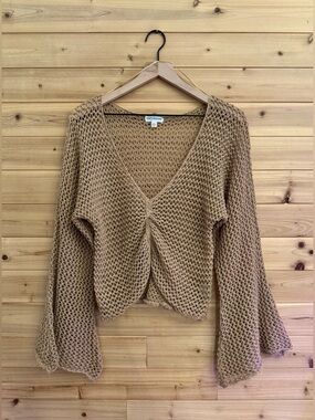 Earthbound XXL Open Knit Crochet Long Bell Sleeve Top Boho Summer Festival